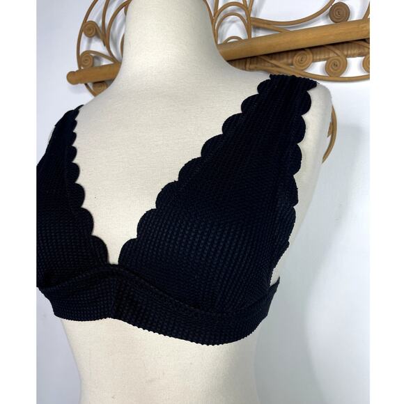 Aerie Waffle Scalloped Tie Longline Triangle Black Bikini Top S - Picture 3 of 7